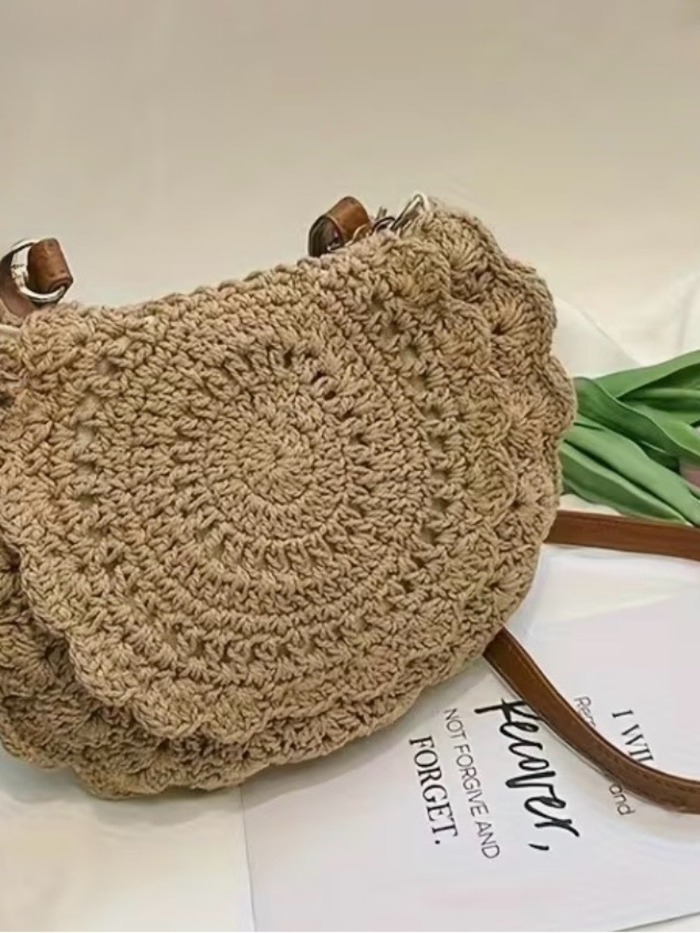 Handmade Beige Crochet Crossbody Bag